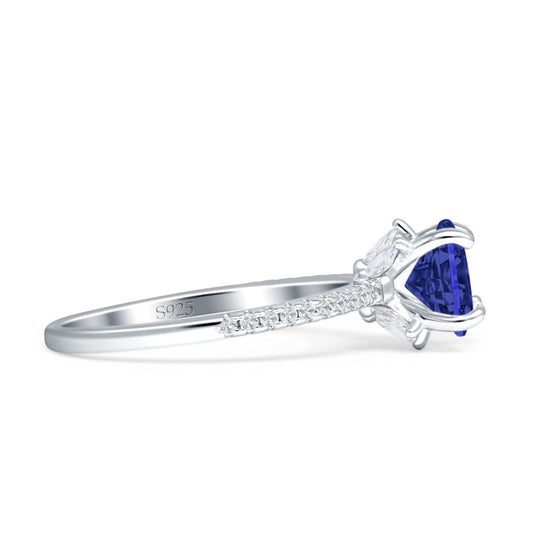 Art Deco Round Solitaire Blue Sapphire CZ Wedding Ring