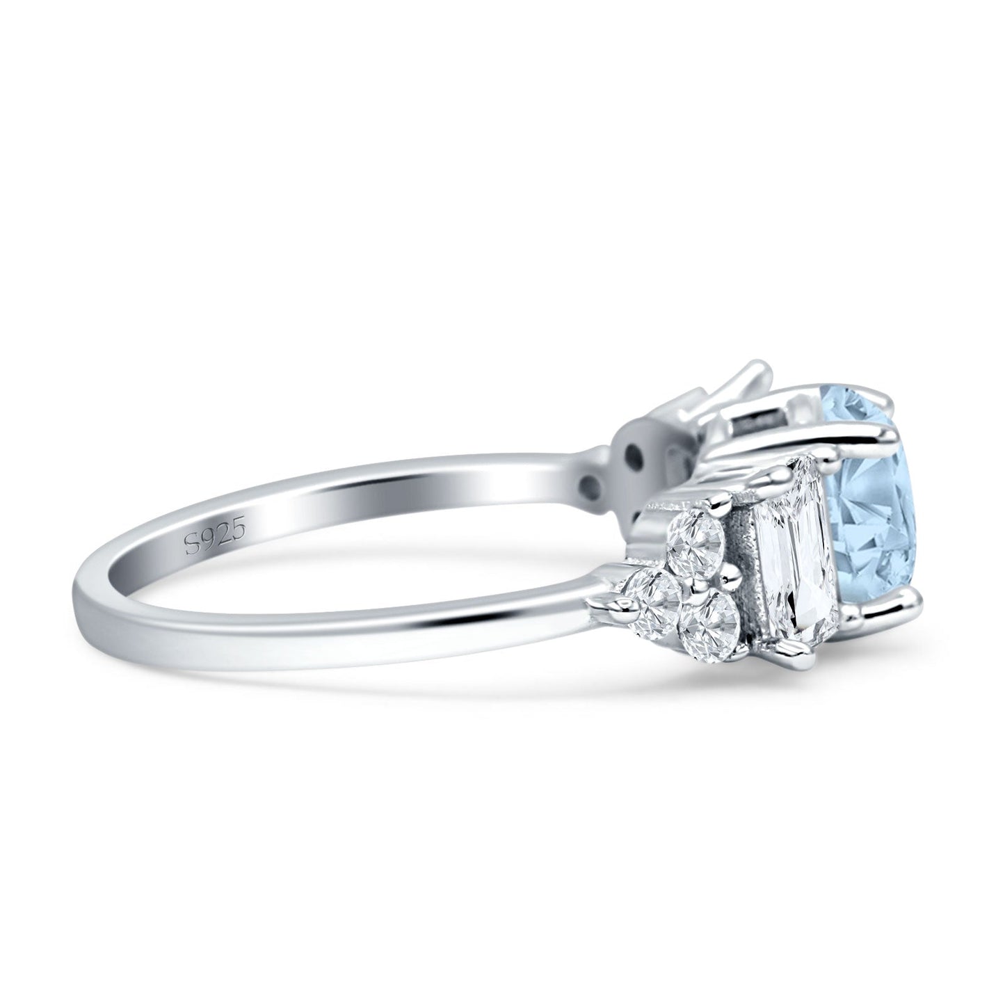 Vintage Style Round Three Stone Ring Aquamarine CZ