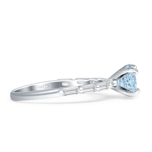 Petite Round Solitaire Ring Baguette Aquamarine AQ