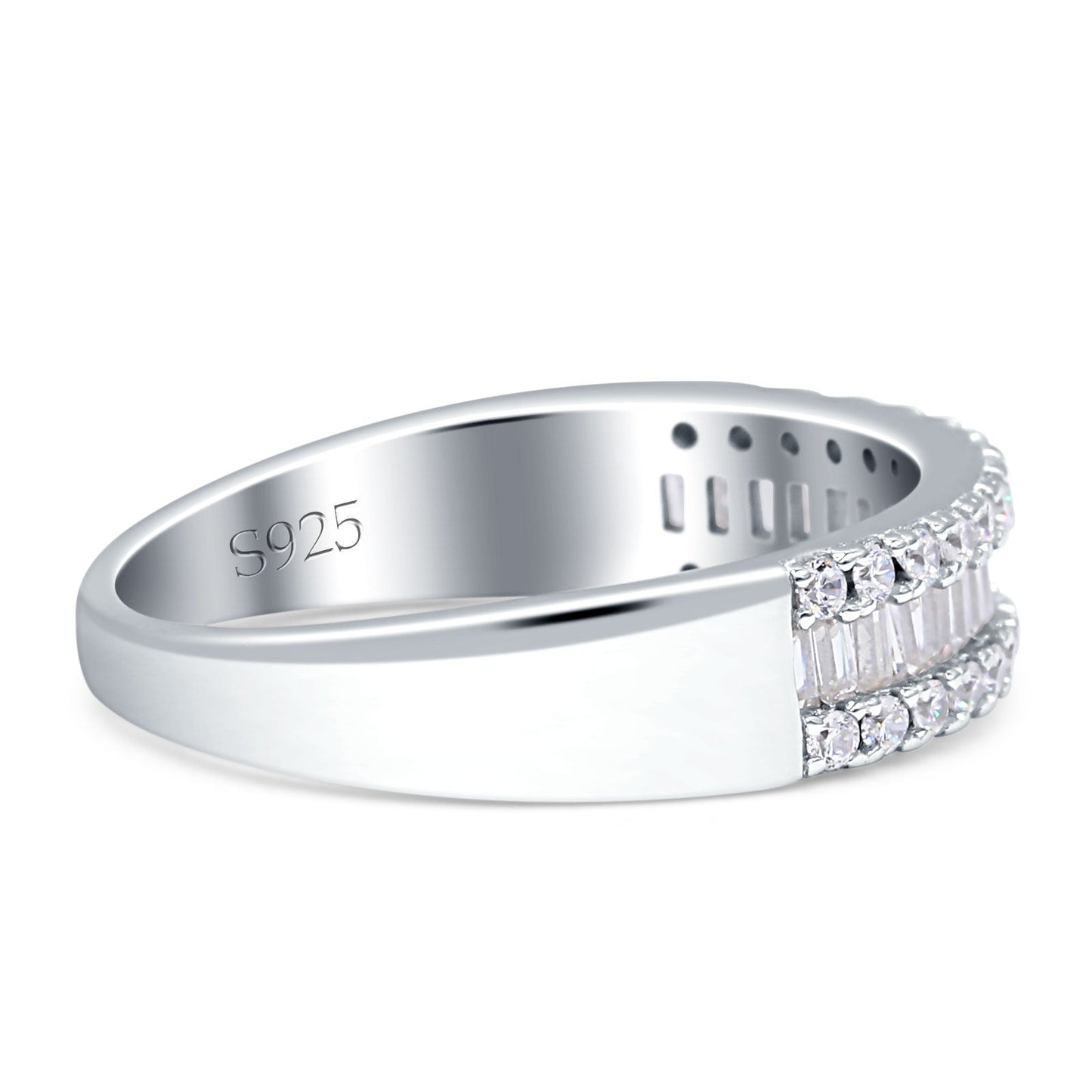 Half Eternity Three Row Baguette Cubic Zirconia Ring