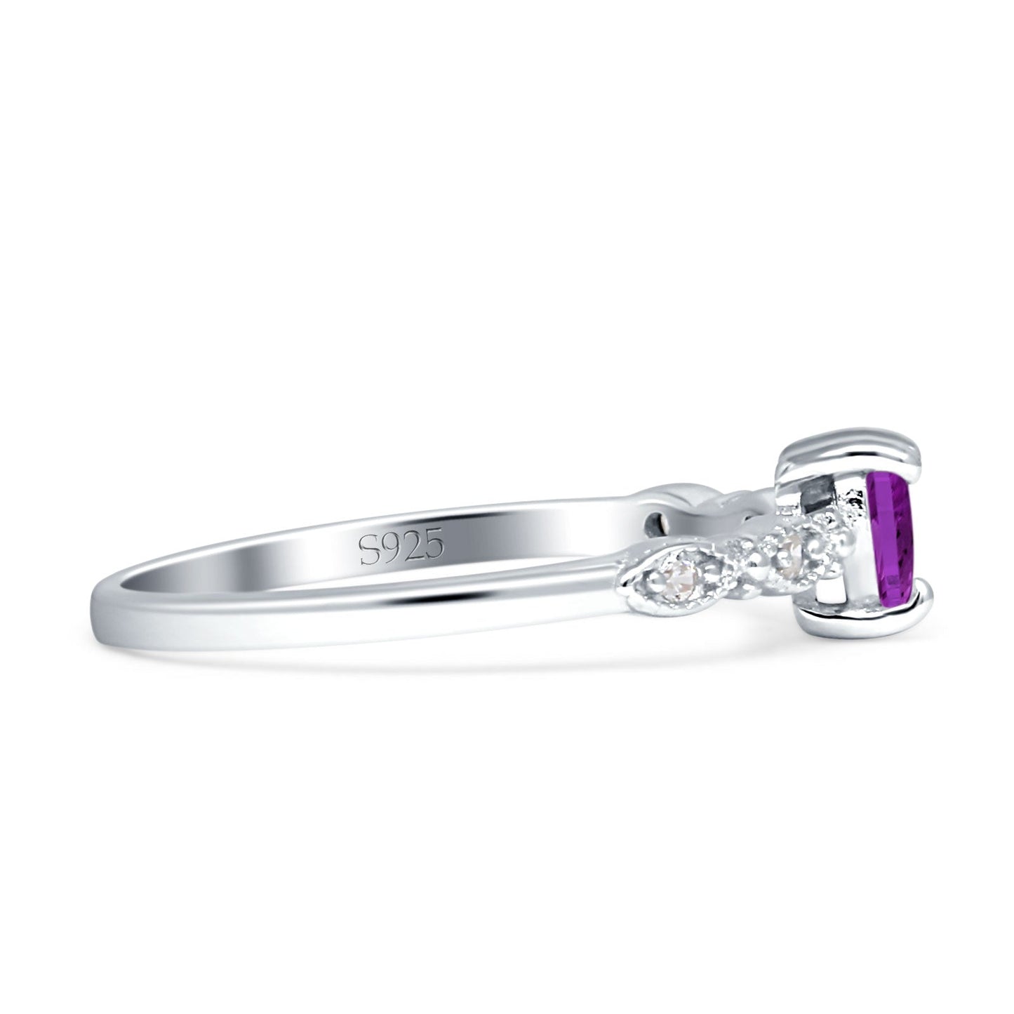 Heart Leaf Vintage Promise Ring Amethyst CZ