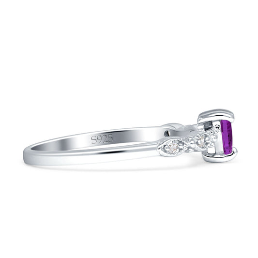 Heart Leaf Vintage Promise Ring Amethyst CZ