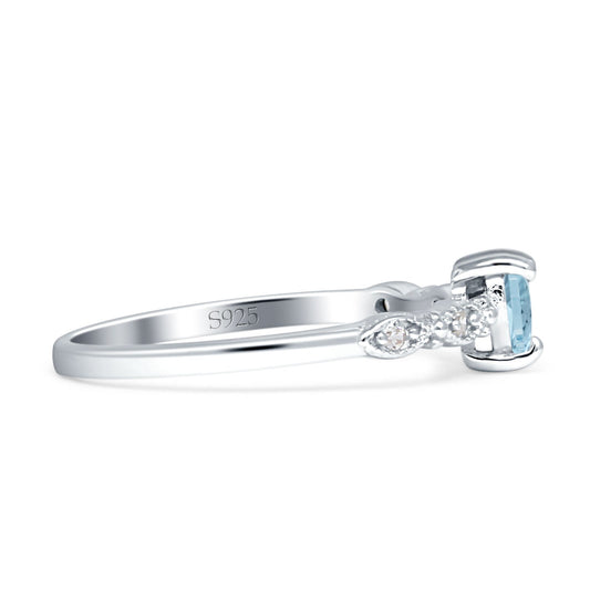 Heart Leaf Vintage Promise Ring Aquamarine CZ