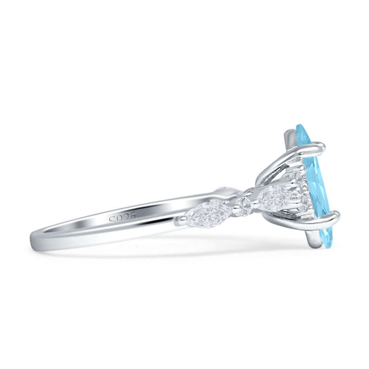 Art Deco Marquise Vintage Style Aquamarine CZ Ring