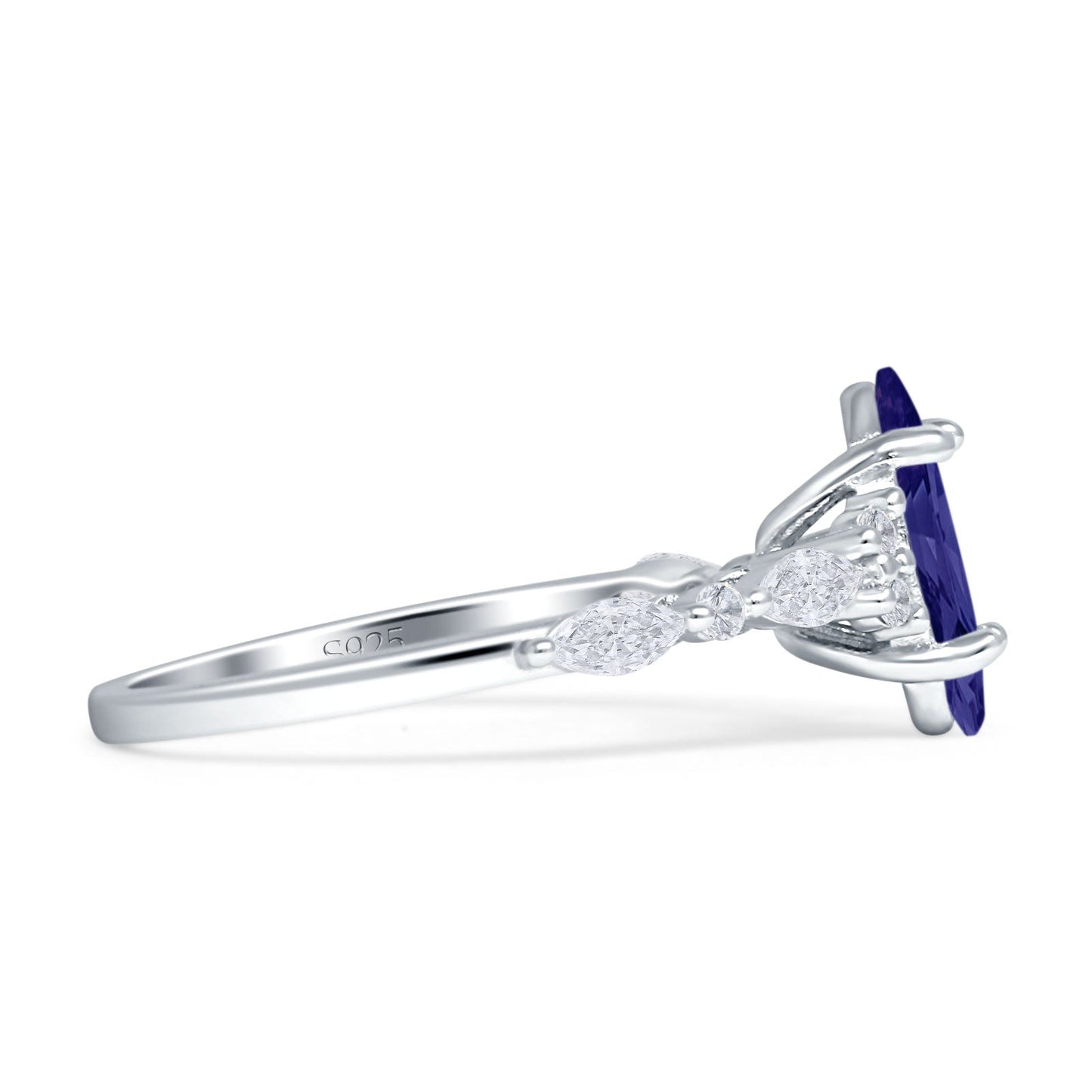 Art Deco Marquise Vintage Style Blue Sapphire CZ Ring