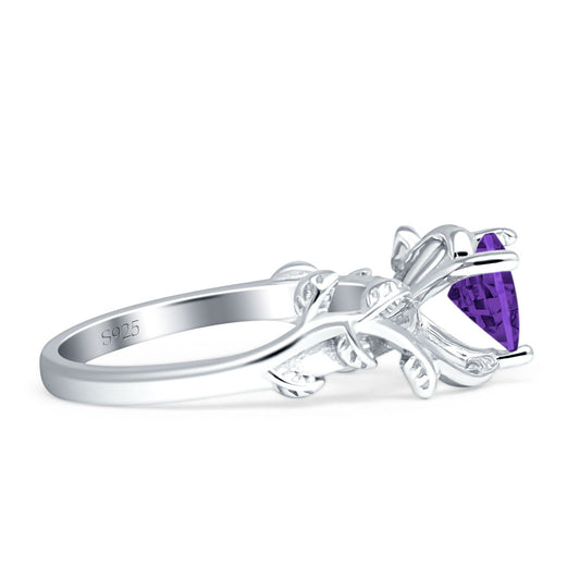 Heart Leaf Art Deco Promise Ring Amethyst CZ