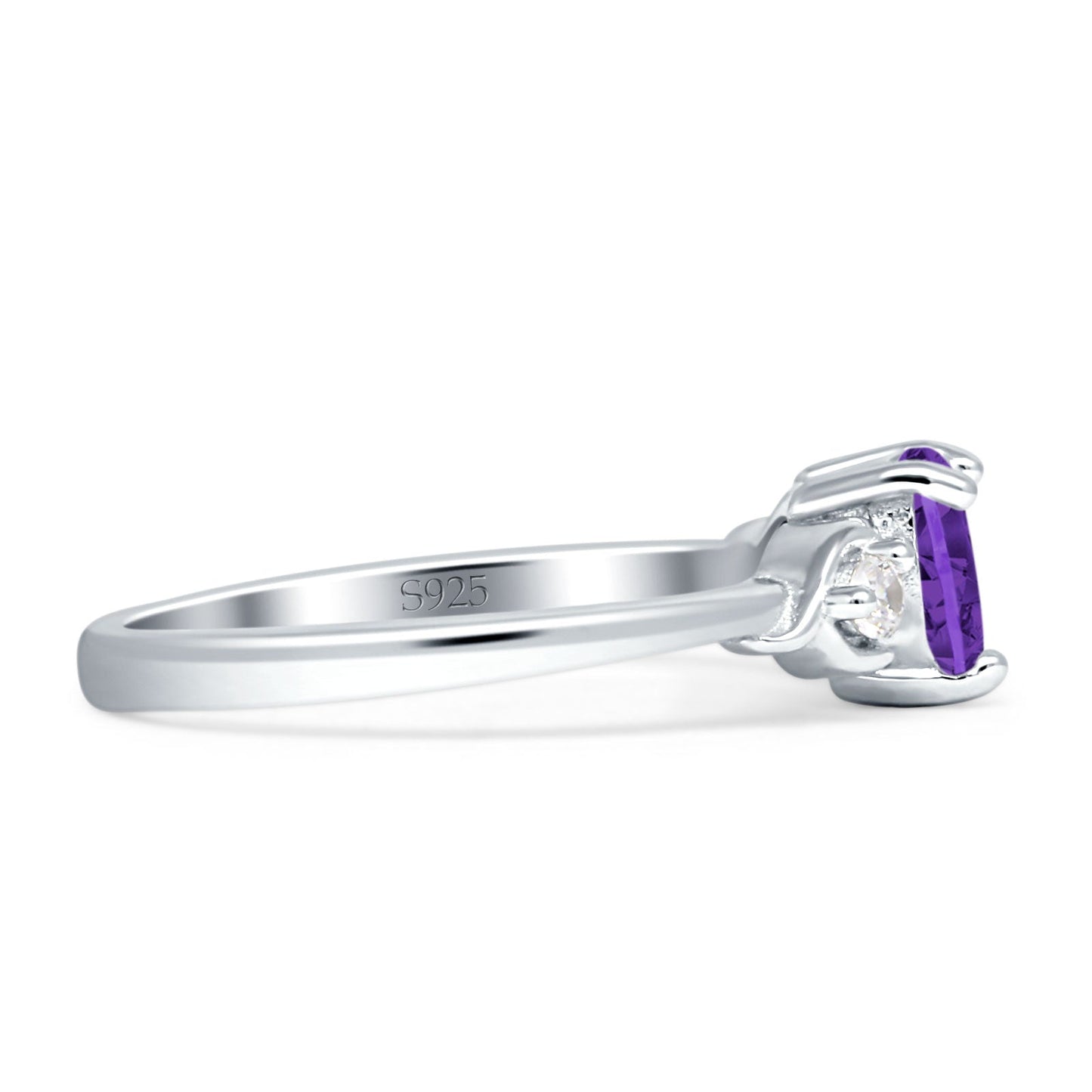 Three Stone Heart Promise Ring Amethyst CZ Wholesale