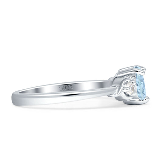 Three Stone Heart Promise Ring Aquamarine CZ Wholesale