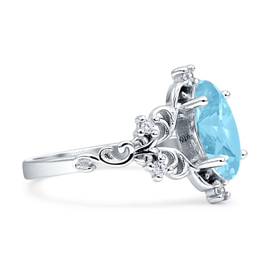 Vintage Style Engagement Ring Marquise Aquamarine CZ