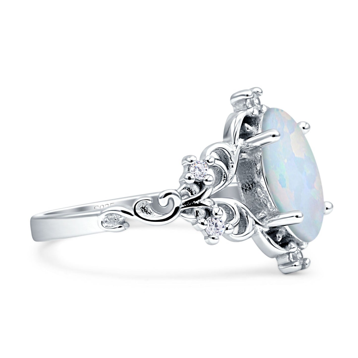 Vintage Style Engagement Ring Marquise Created White Opal