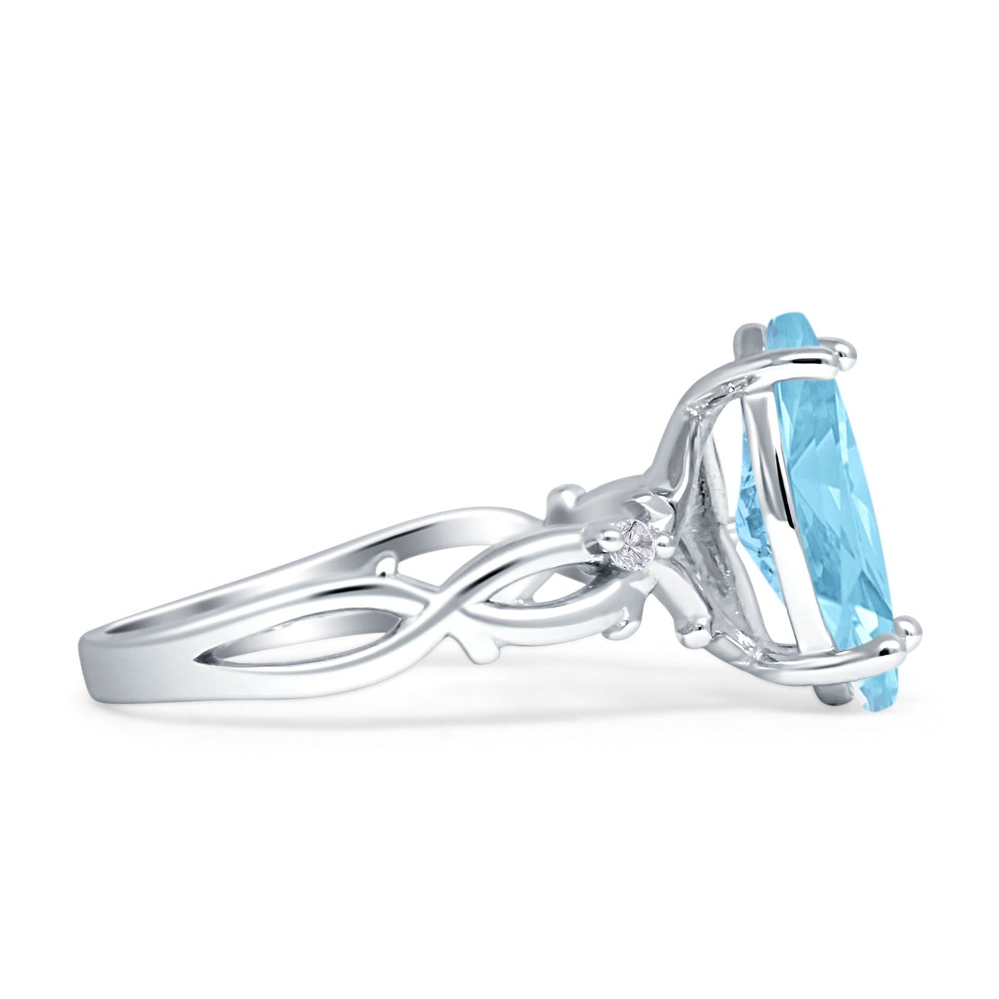 Marquise Split Shank Infinity Twisted Ring Aquamarine CZ