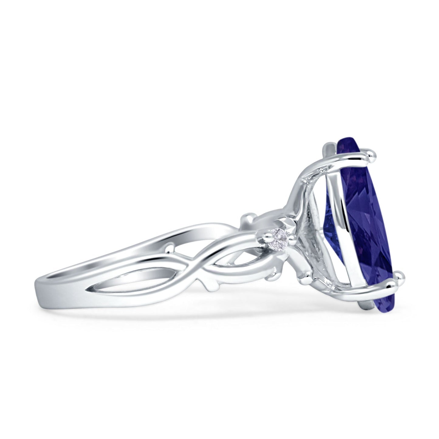 Marquise Split Shank Infinity Twisted Ring Blue Sapphire CZ