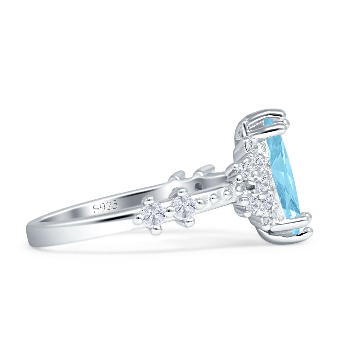 Marquise Halo Beaded Ring Aquamarine CZ