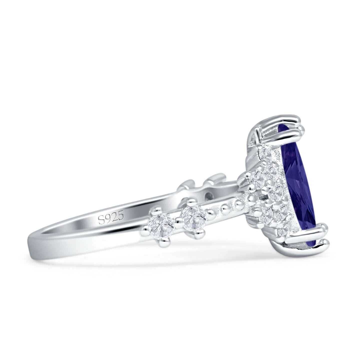 Marquise Halo Beaded Ring Blue Sapphire CZ