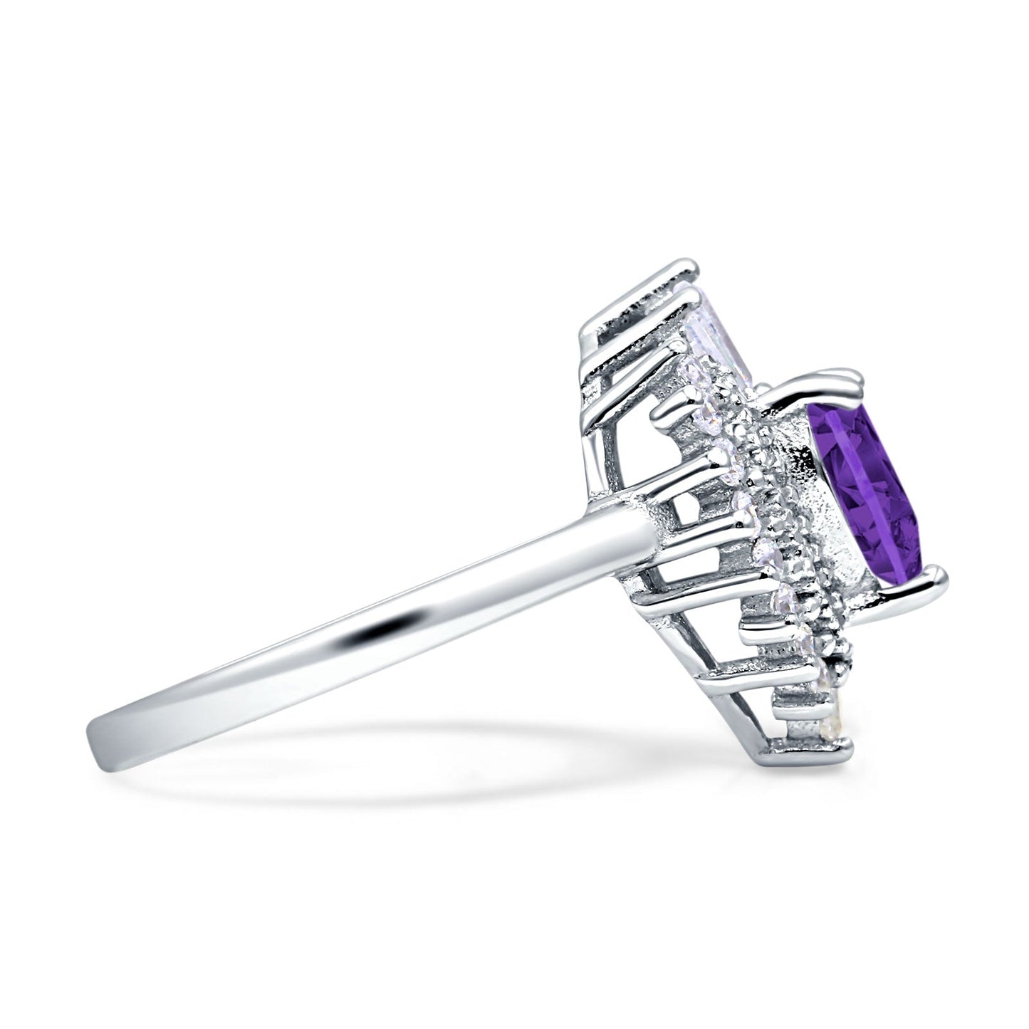 Heart Halo Amethyst CZ Bridal Promise Ring