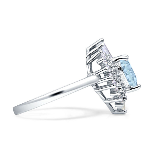 Heart Halo Aquamarine CZ Bridal Promise Ring