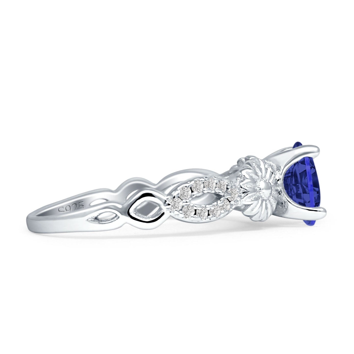 Vintage Style Sunflower Round Blue Sapphire CZ Ring