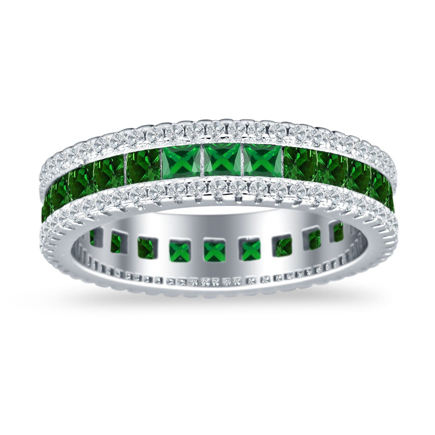 Full Eternity Band Princess Cut Green Emerald CZ