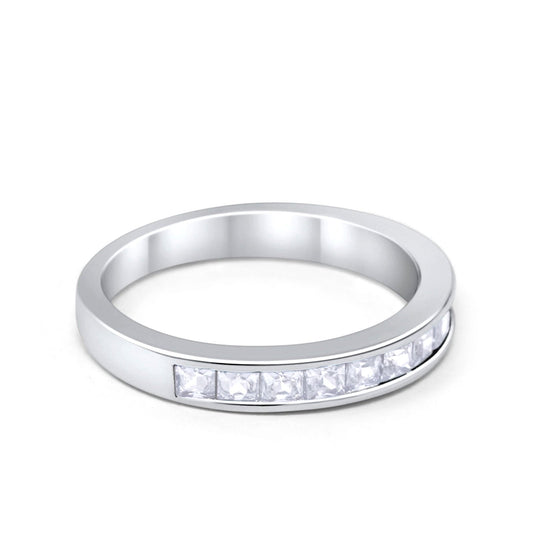 Half Eternity Princess Cut Simulated Cubic Zirconia Wedding Ring