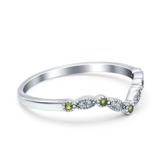 Curved Marquise Half Eternity Stackable Band Ring Simulated Peridot CZ