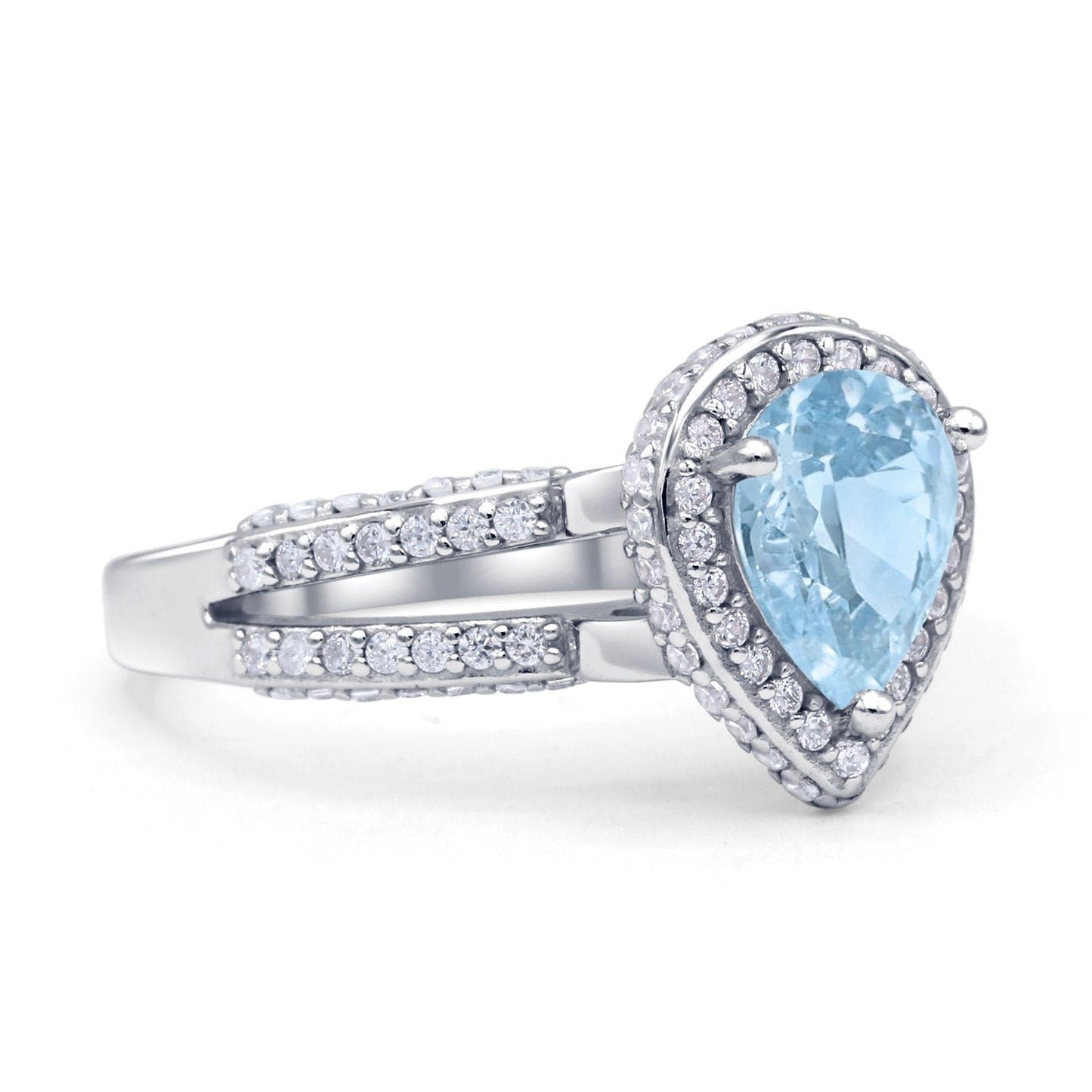 Vintage Style Teardrop Pear Halo Engagement Ring Simulated Aquamarine