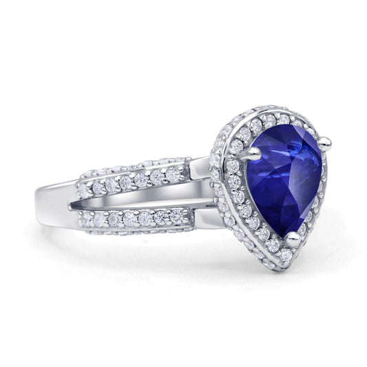 Vintage Style Teardrop Pear Engagement Ring Simulated Blue Sapphire