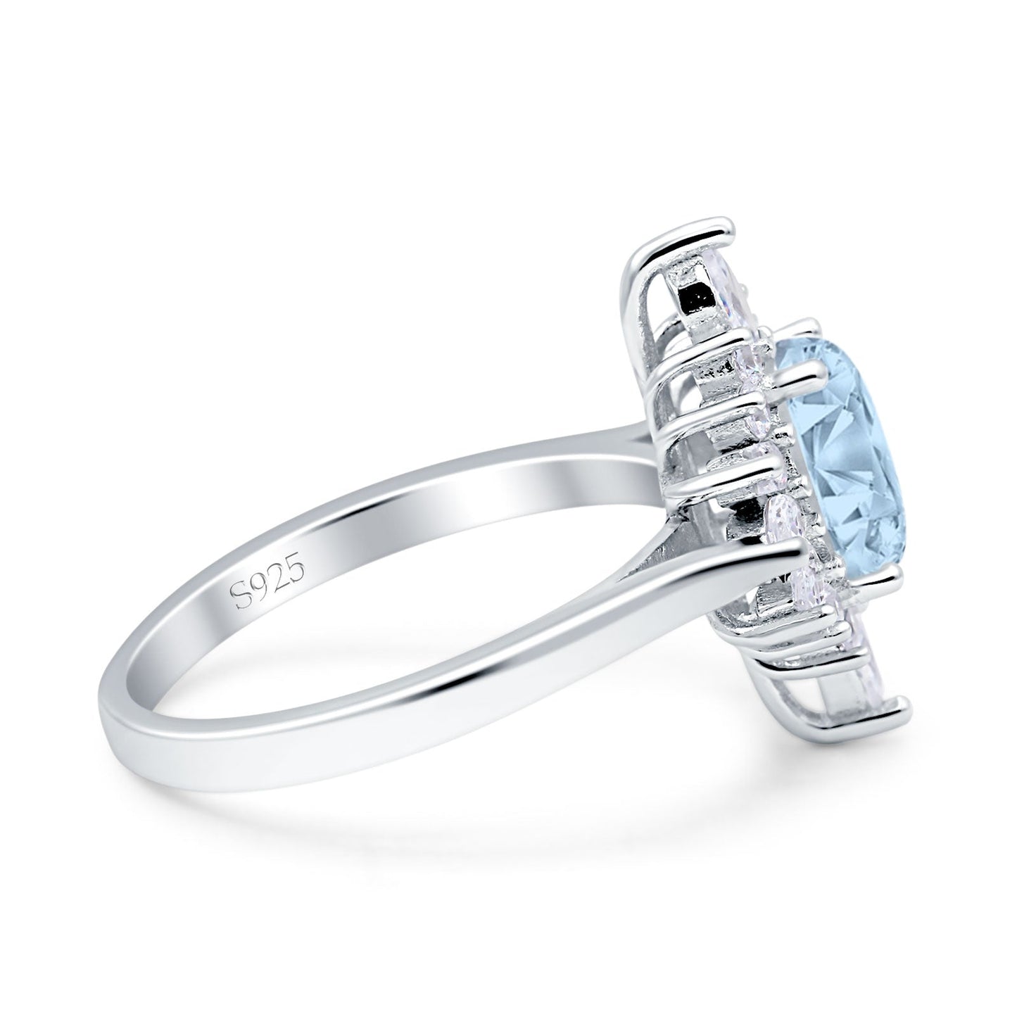 Vintage Style Oval Simulated Aquamarine CZ Engagement Ring