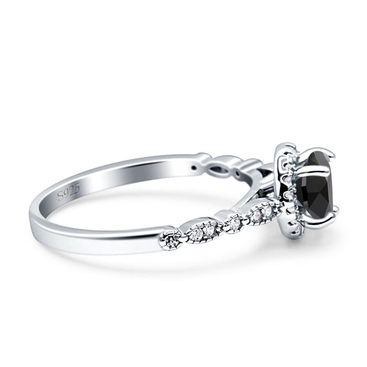 Halo Round Simulated Black Engagement Ring