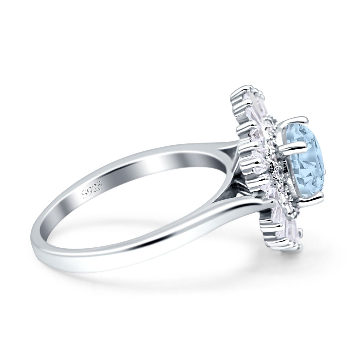 Floral Art Deco Round Simulated Aquamarine CZ Engagement Ring