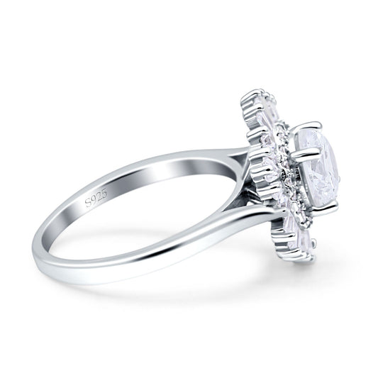 Floral Art Deco Round Simulated Cubic Zirconia Engagement Ring