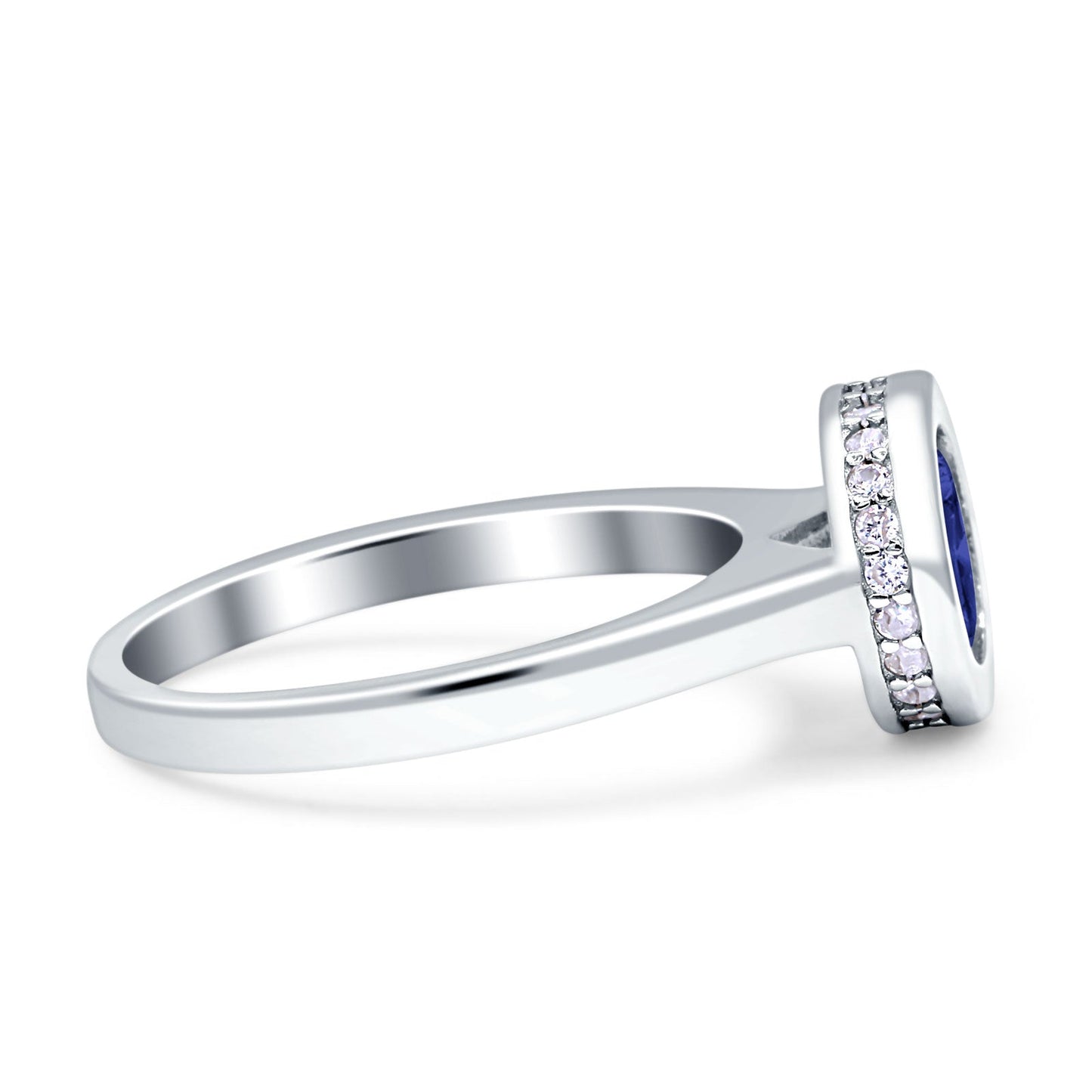 Bezel Set Hidden Halo Round Engagement Ring Simulated Blue Sapphire