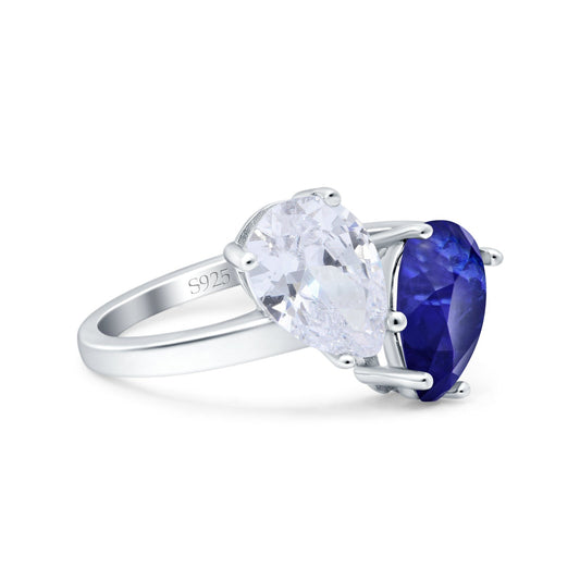 Teardrop Pear Art Deco Wedding Ring Simulated Blue Sapphire CZ