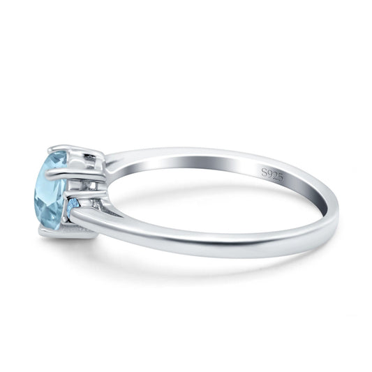 Art Deco Heart Three Stone Simulated Aquamarine CZ Wedding Ring