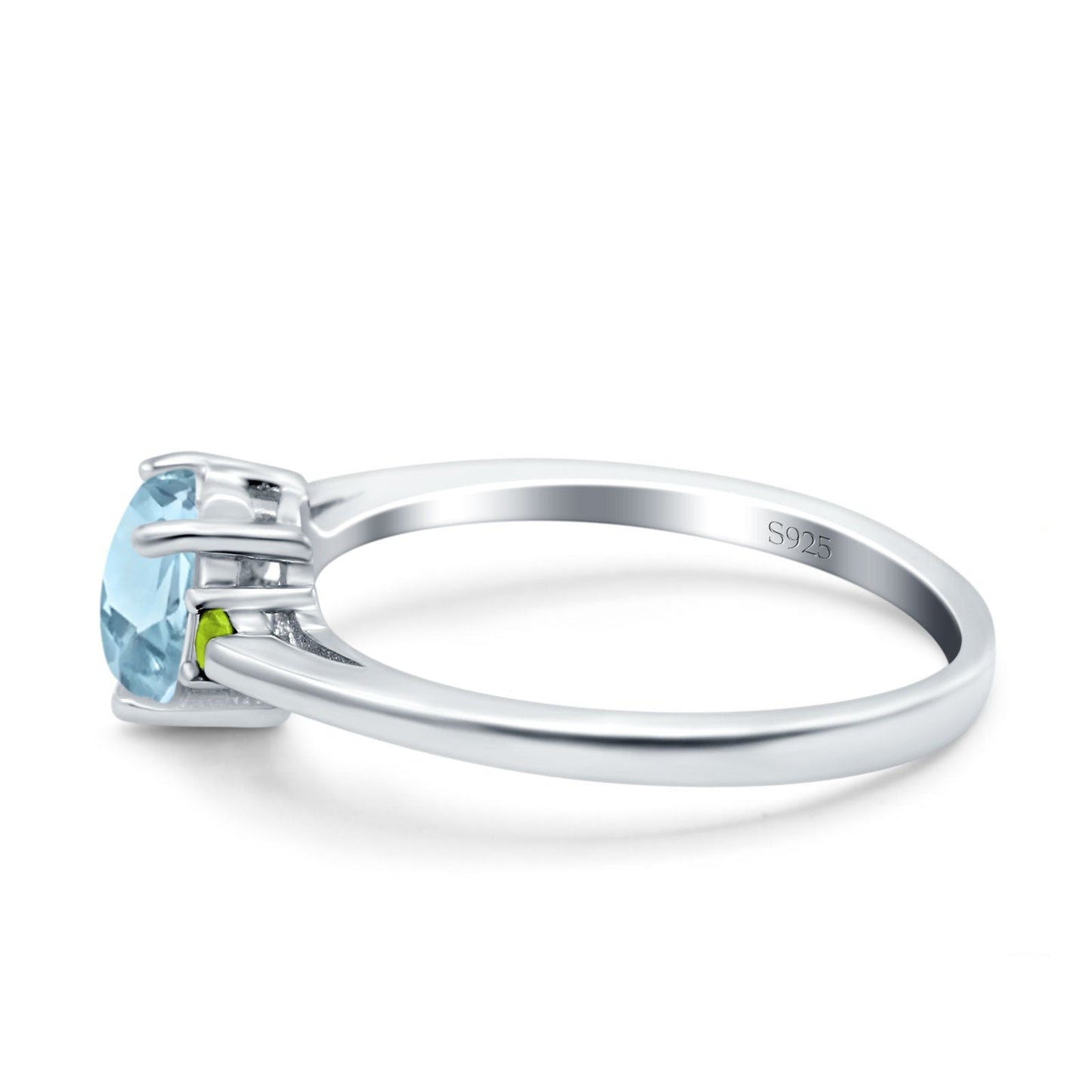 Aquamarine Ring Simulated Three Stone CZ Heart Ring