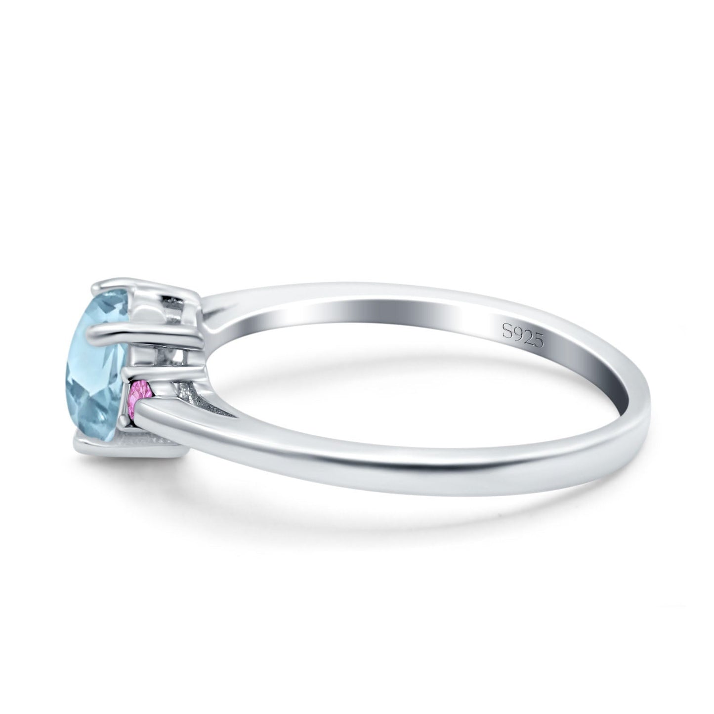 Art Deco Heart Three Stone Wedding Ring Pink Simulated Aquamarine CZ