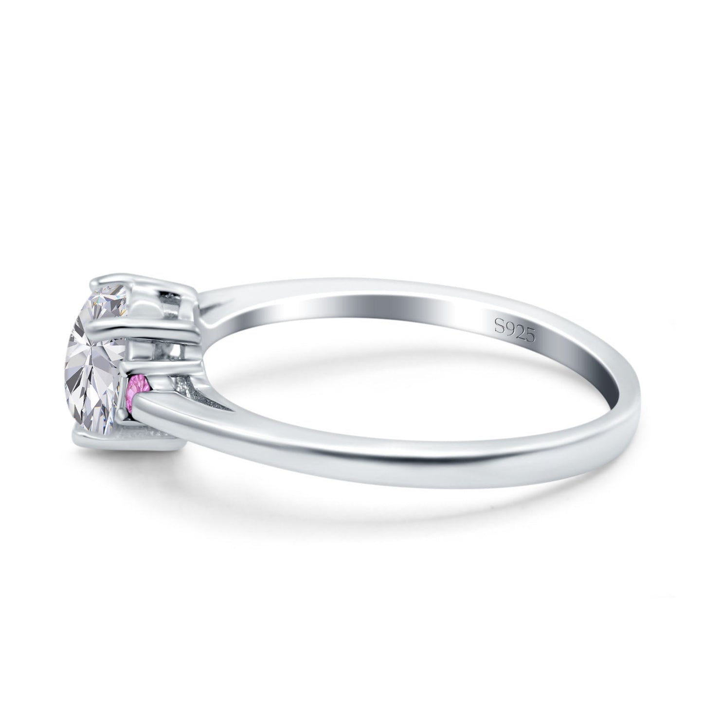 Art Deco Heart Three Stone Wedding Ring Pink Simulated Cubic Zirconia