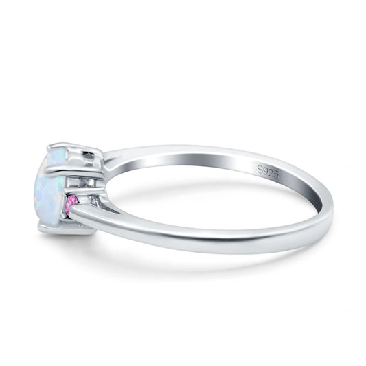 Art Deco Heart Three Stone Wedding Ring Pink Lab Created White Opal