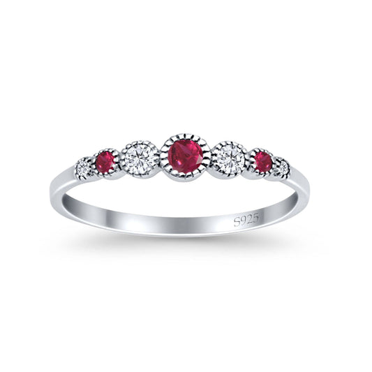 Half Eternity Round Simulated Ruby Cubic Zirconia Band