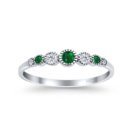 Half Eternity Round Simulated Green Emerald Cubic Zirconia Band