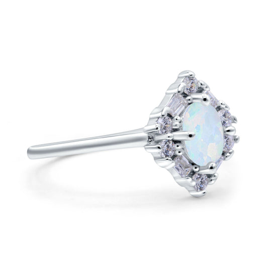 Art Deco Oval Lab Created White Opal Wedding Bridal Ring