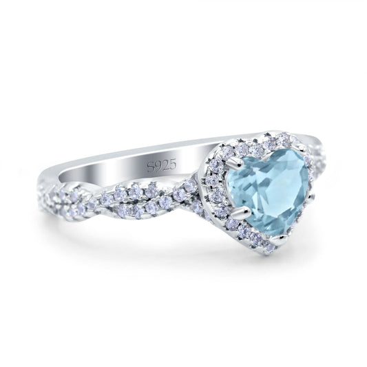 Art Deco Heart Infinity Simulated Aquamarine CZ Wedding Bridal Ring