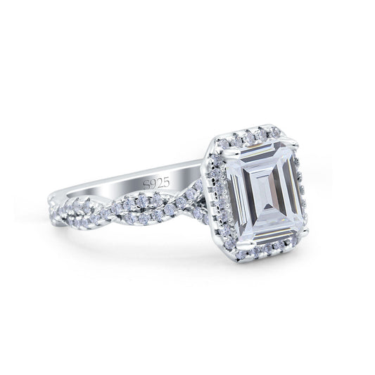 Art Deco Emerald Cut Infinity Simulated Cubic Zirconia Wedding Bridal Ring