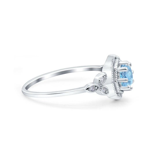 Art Deco Marquise Design Round Simulated Aquamarine CZ Wedding Bridal Ring