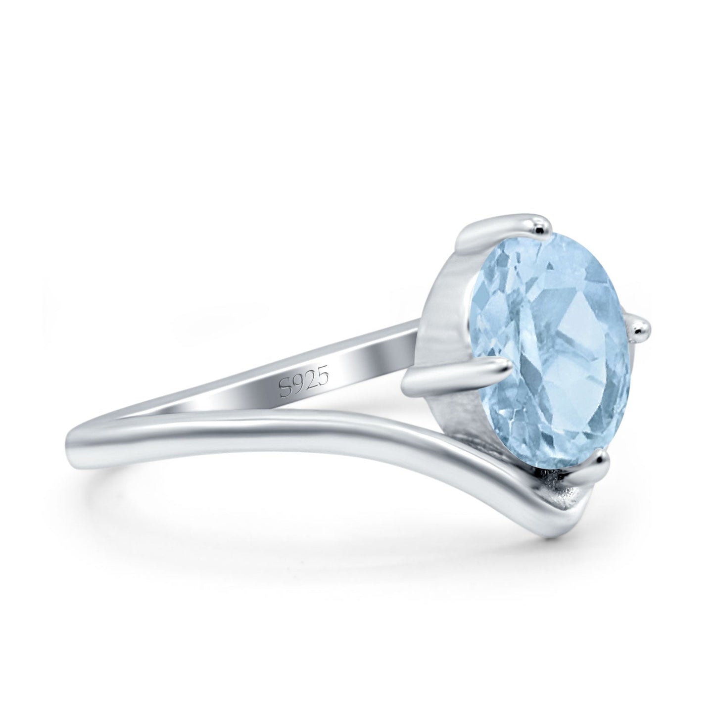 V Art Deco Oval Simulated Aquamarine CZ Wedding Ring