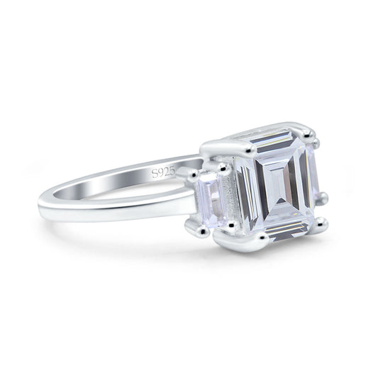 Emerald Cut Art Deco Three Stone Simulated Cubic Zirconia Wedding Ring