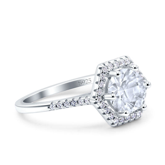 Art Deco Hexagon Round Simulated Cubic Zirconia Wedding Bridal Ring