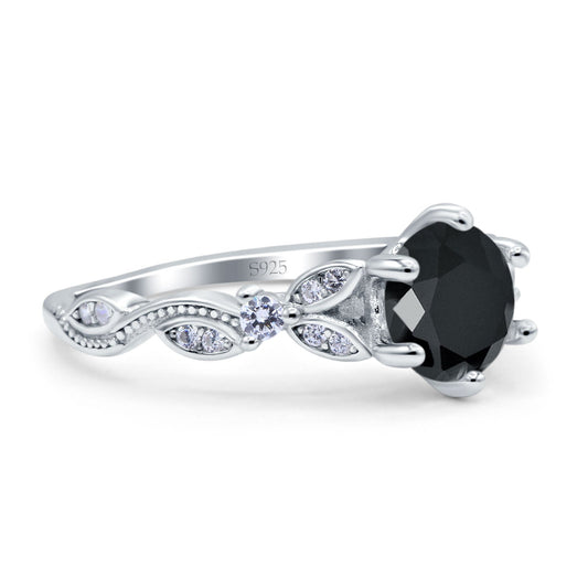 Vintage Style Round Marquise Design Simulated Black CZ Bridal Engagement Ring