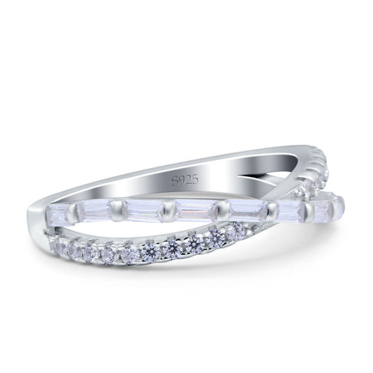 X Crisscross Half Eternity Infinity Band Round Baguette Simulated Cubic Zirconia Promise Ring