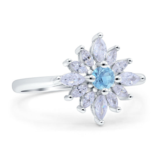 Art Deco Marquise Round Simulated Aquamarine CZ Wedding Engagement Bridal Ring