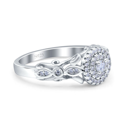 Art Deco Vintage Style Band Round Simulated Cubic Zirconia Wedding Engagement Ring